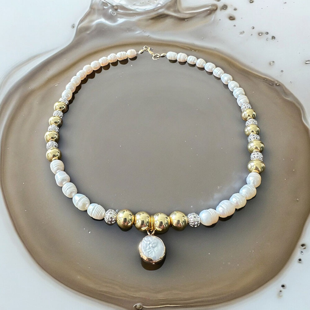 Elegant Hematite & Pearl Necklace - Image 3