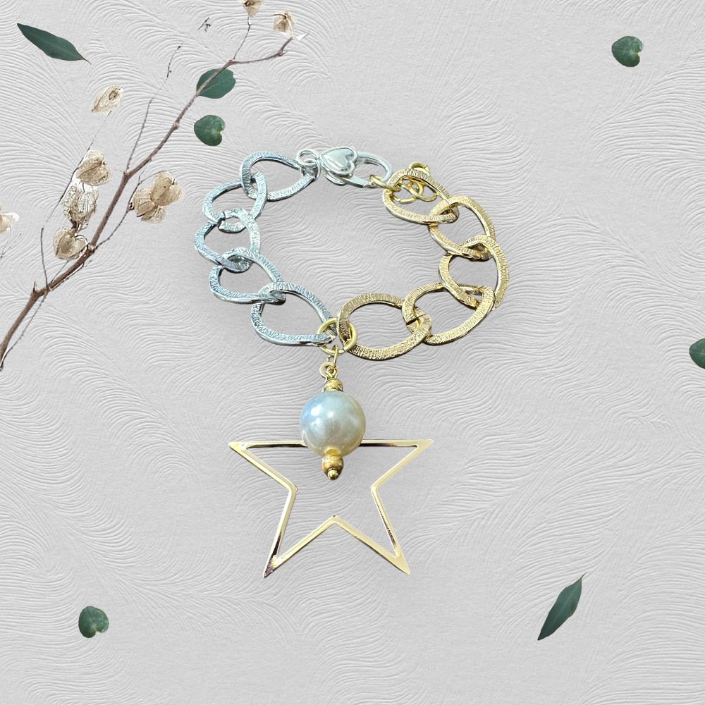 Glamorous Steel and Pearl Bracelet