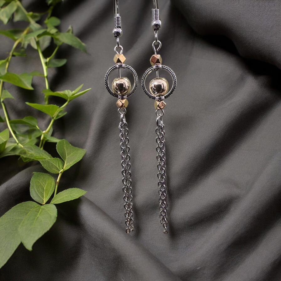 Hematite & Steel Chain Earrings - Image 2