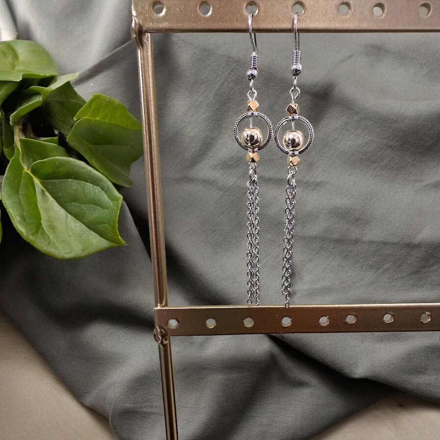 Hematite & Steel Chain Earrings - Image 3