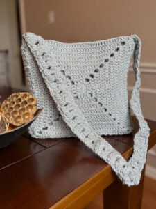Gray/Silver Metallic Crochet Crossbody Bag