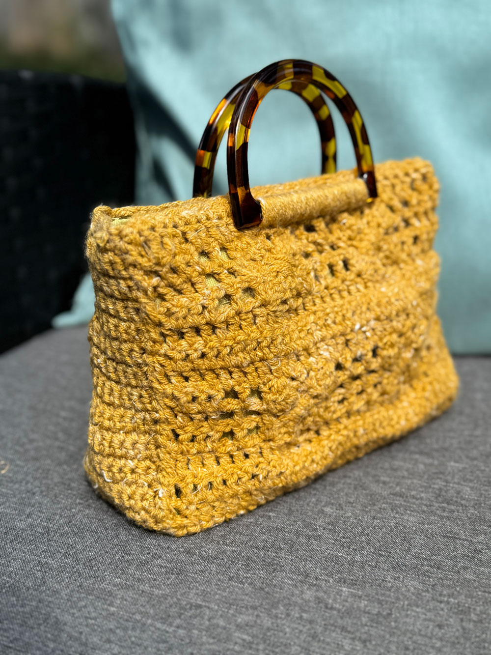 Yellow Crochet Bag with Lining - Image 3